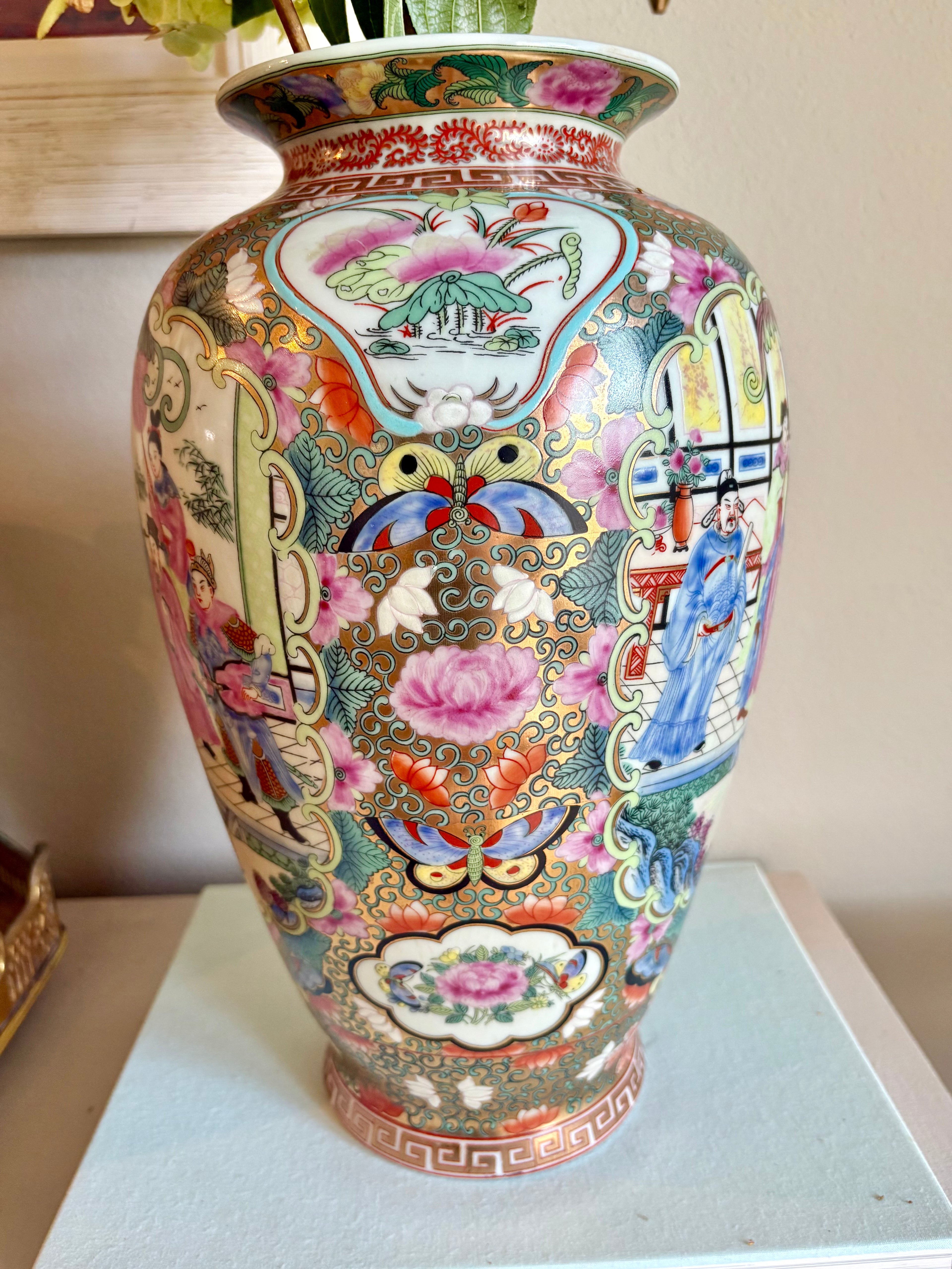Vintage 14” Rose Medallion Vase