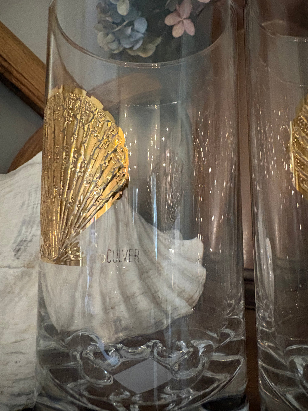 Culver 22KT Gold Shell Drinking Glasses Set of 2 | Midcentury Coastal Barware