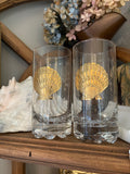 Culver 22KT Gold Shell Drinking Glasses Set of 2 | Midcentury Coastal Barware