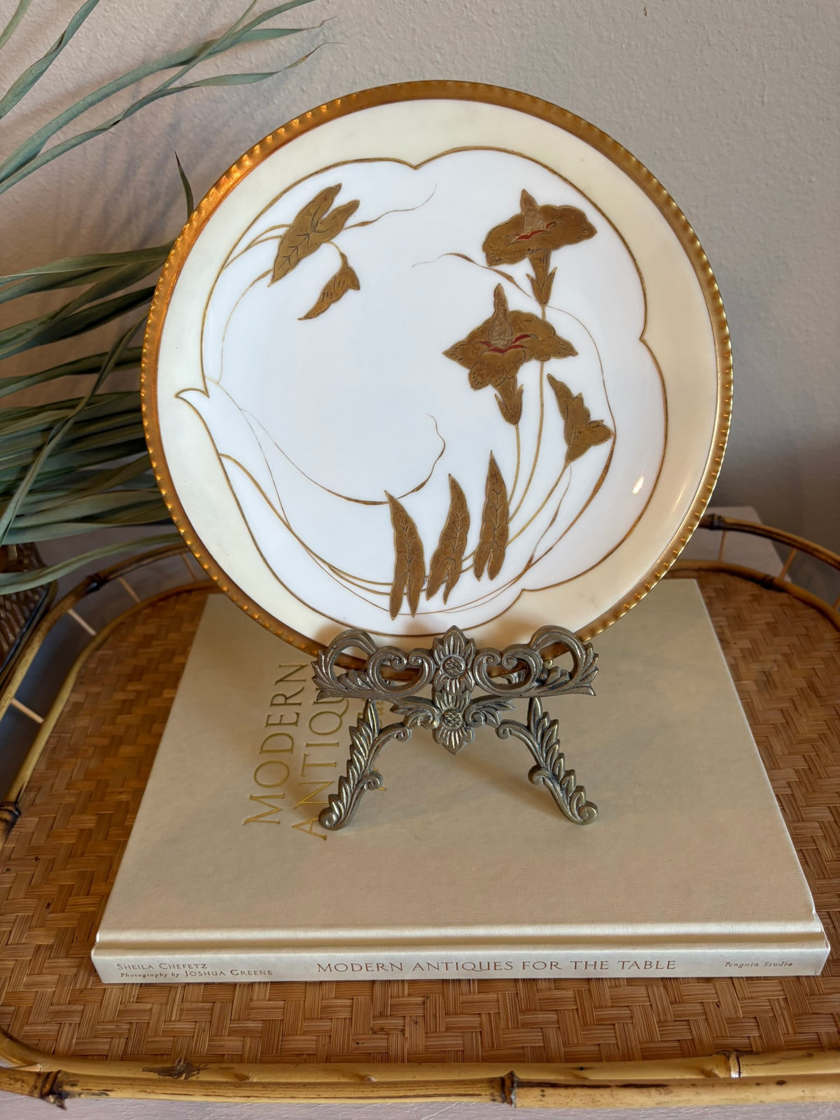 Antique Limoges France Gold & Cream Plate