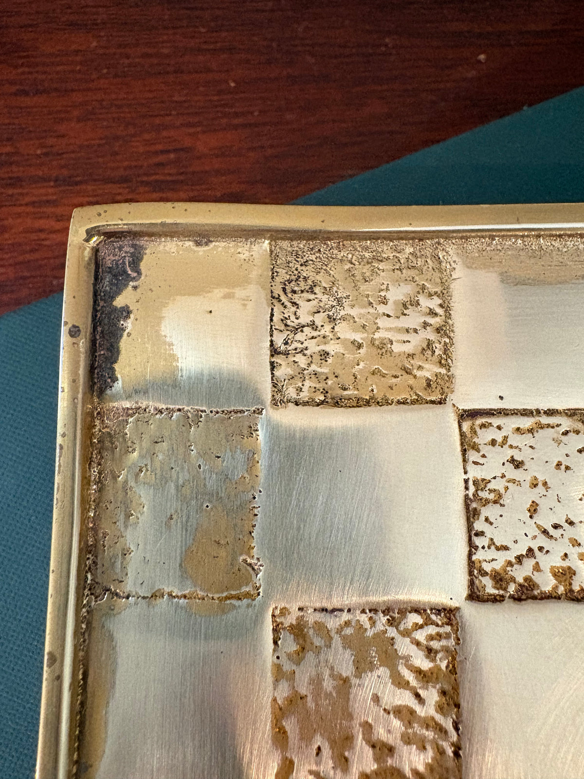 Brass Checkered Footed Riser/Trivet