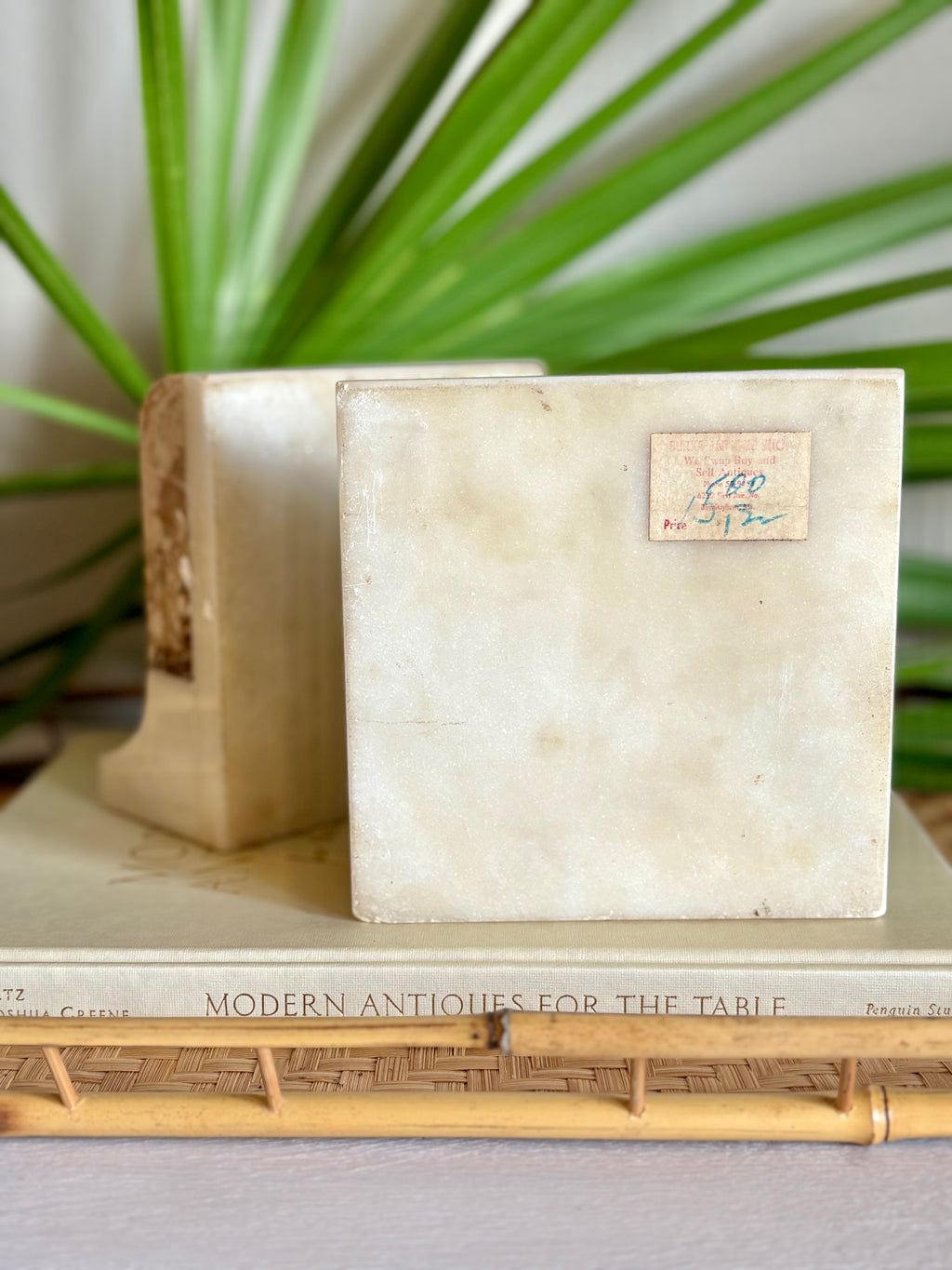 Vintage Marble Bookends, Beige