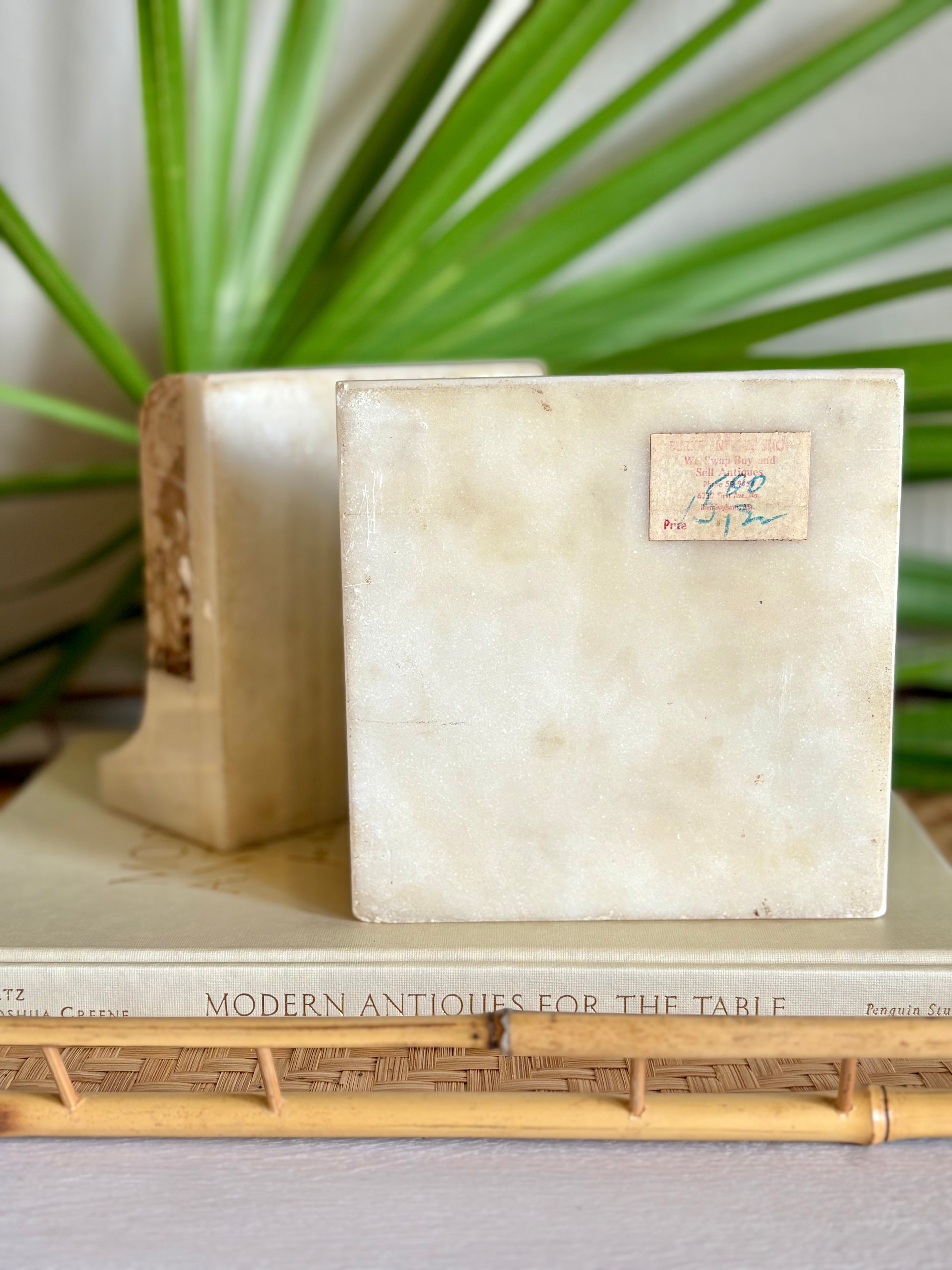Vintage Marble Bookends, Beige