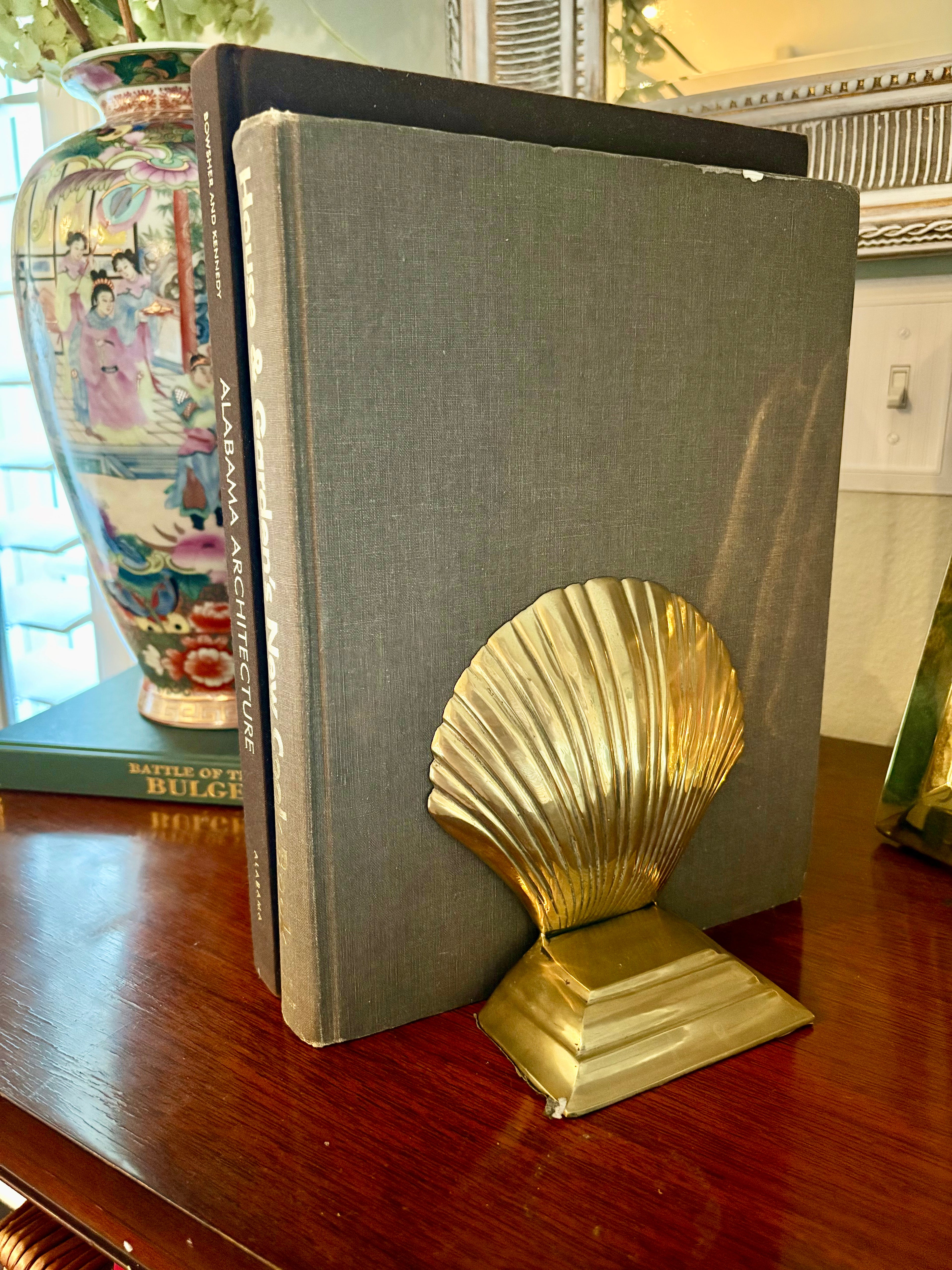 Vintage Brass Seashell Bookends Set of 2
