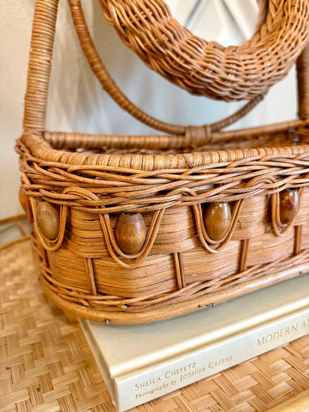 Rattan & Wood Table Top Vanity Mirror