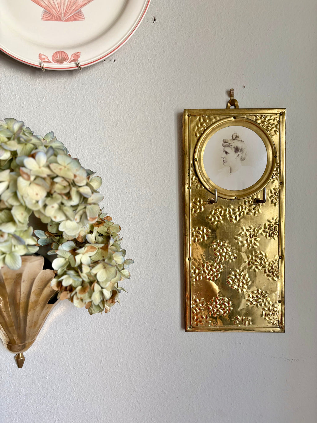 Brass Repousse Wall Plaque Hooks