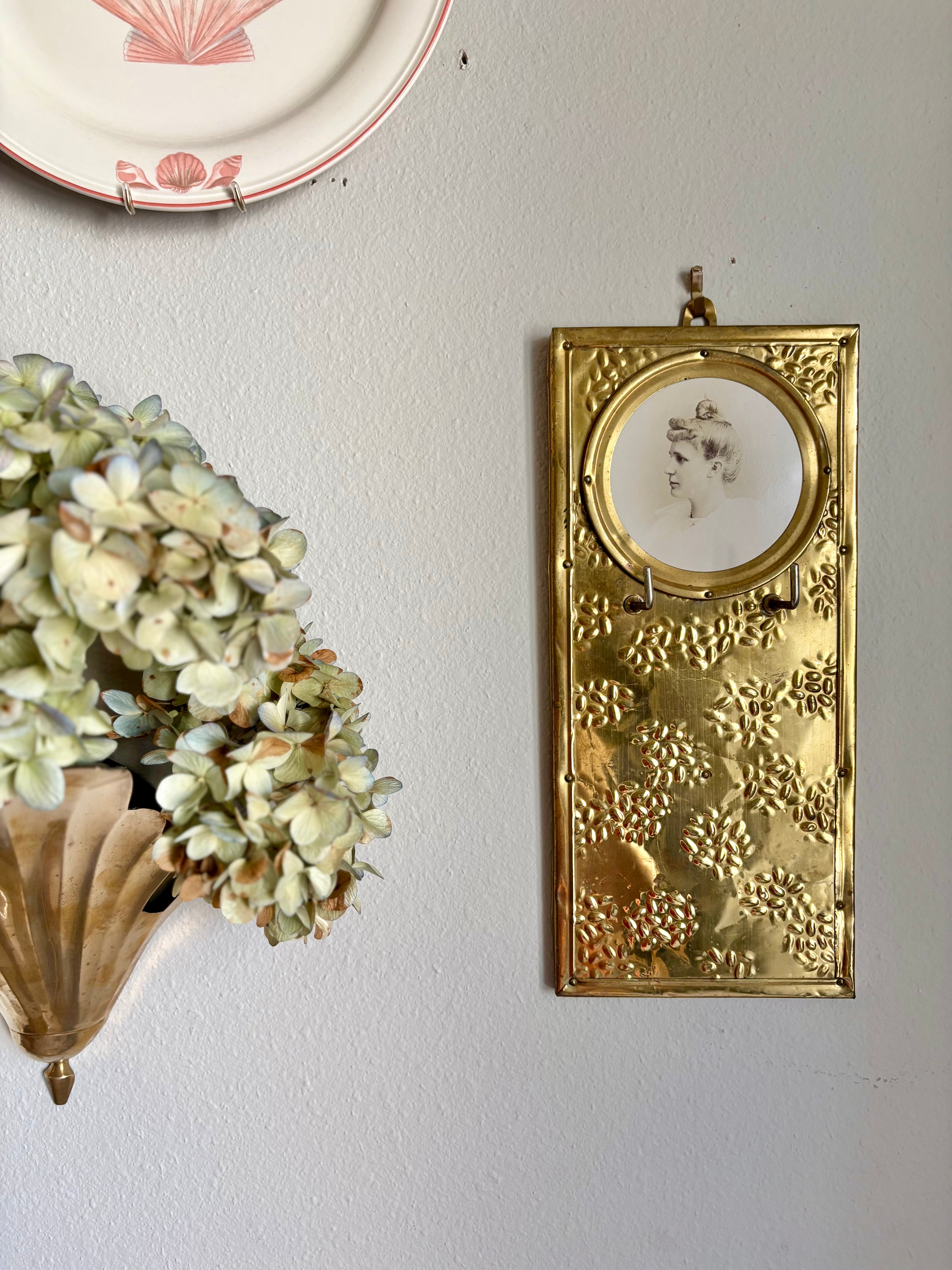 Brass Repousse Wall Plaque Hooks