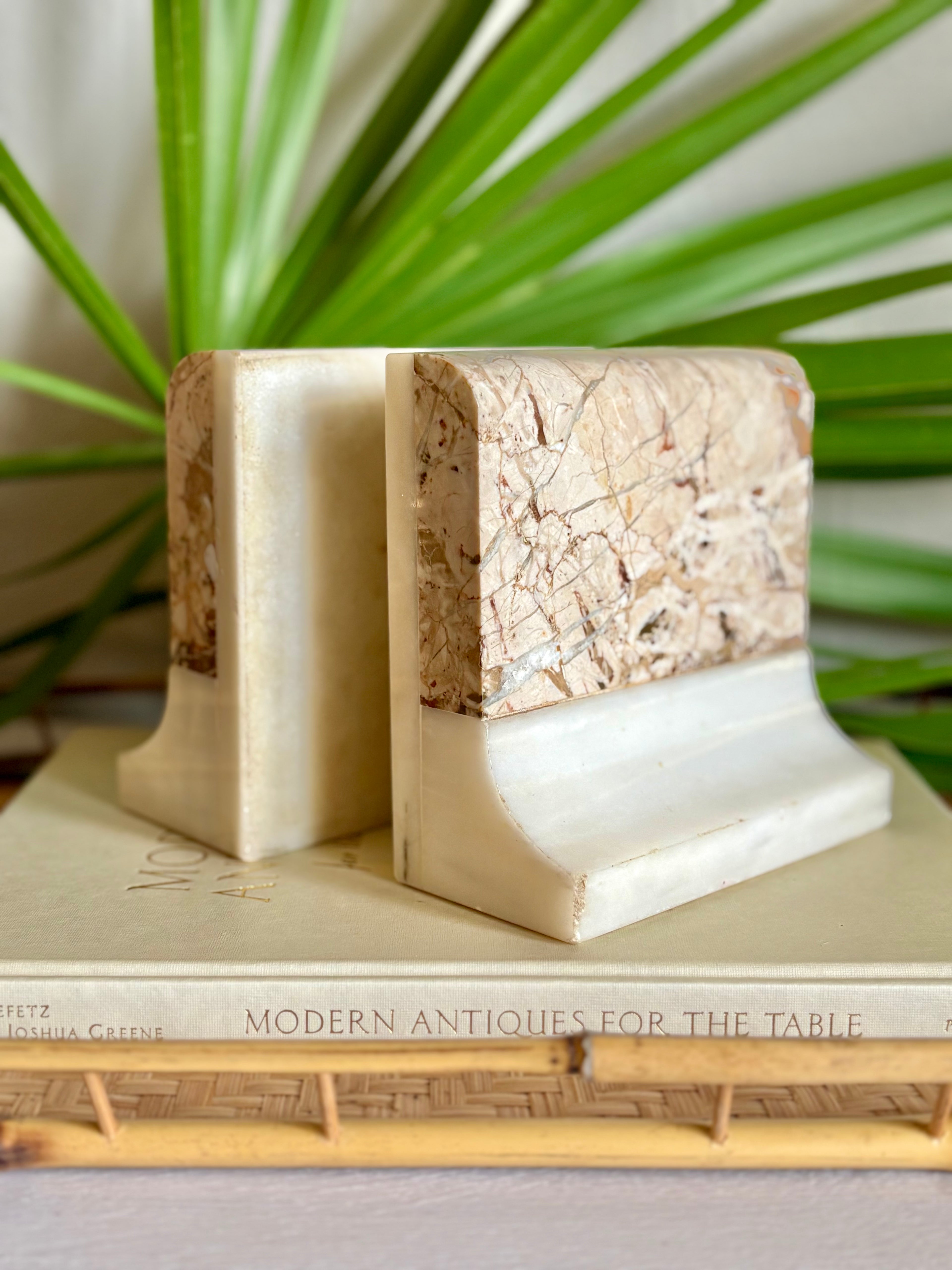 Vintage Marble Bookends, Beige