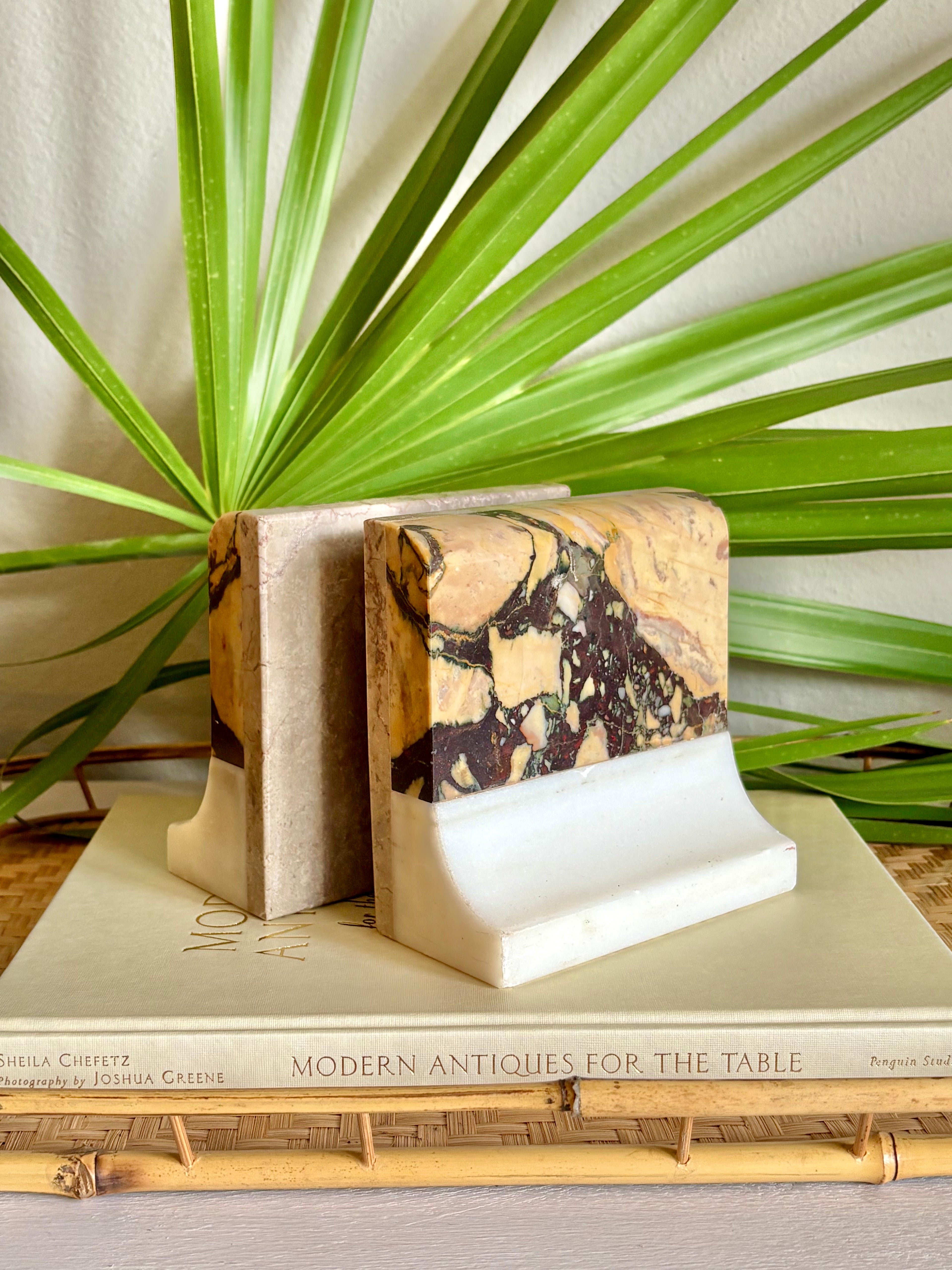 Vintage Marble Bookends, Brown