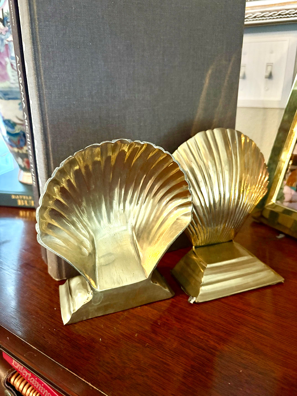 Vintage Brass Seashell Bookends Set of 2