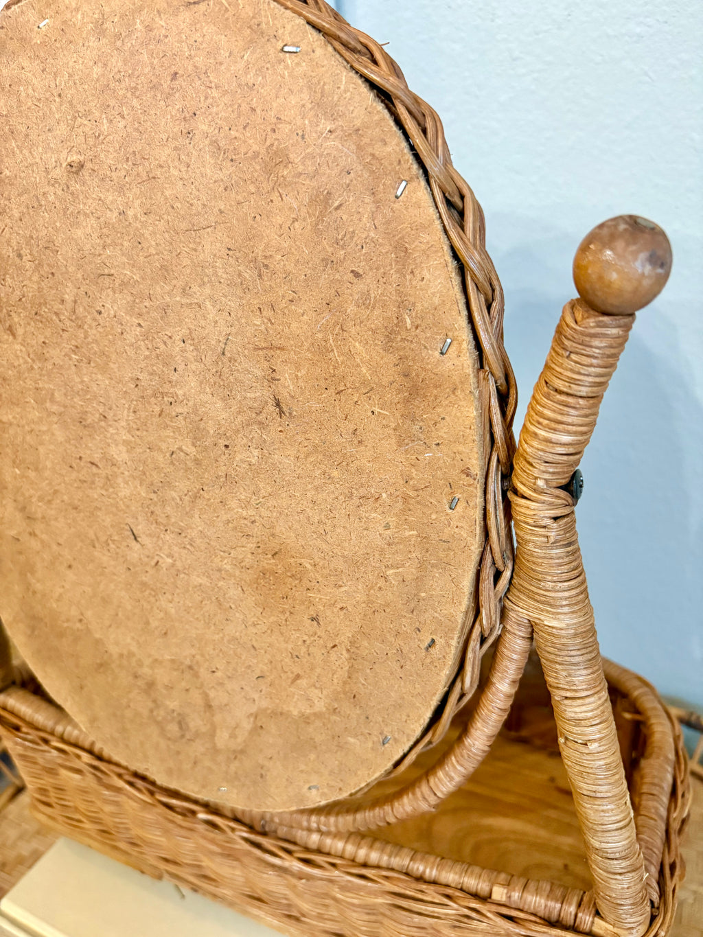 Rattan & Wood Table Top Vanity Mirror