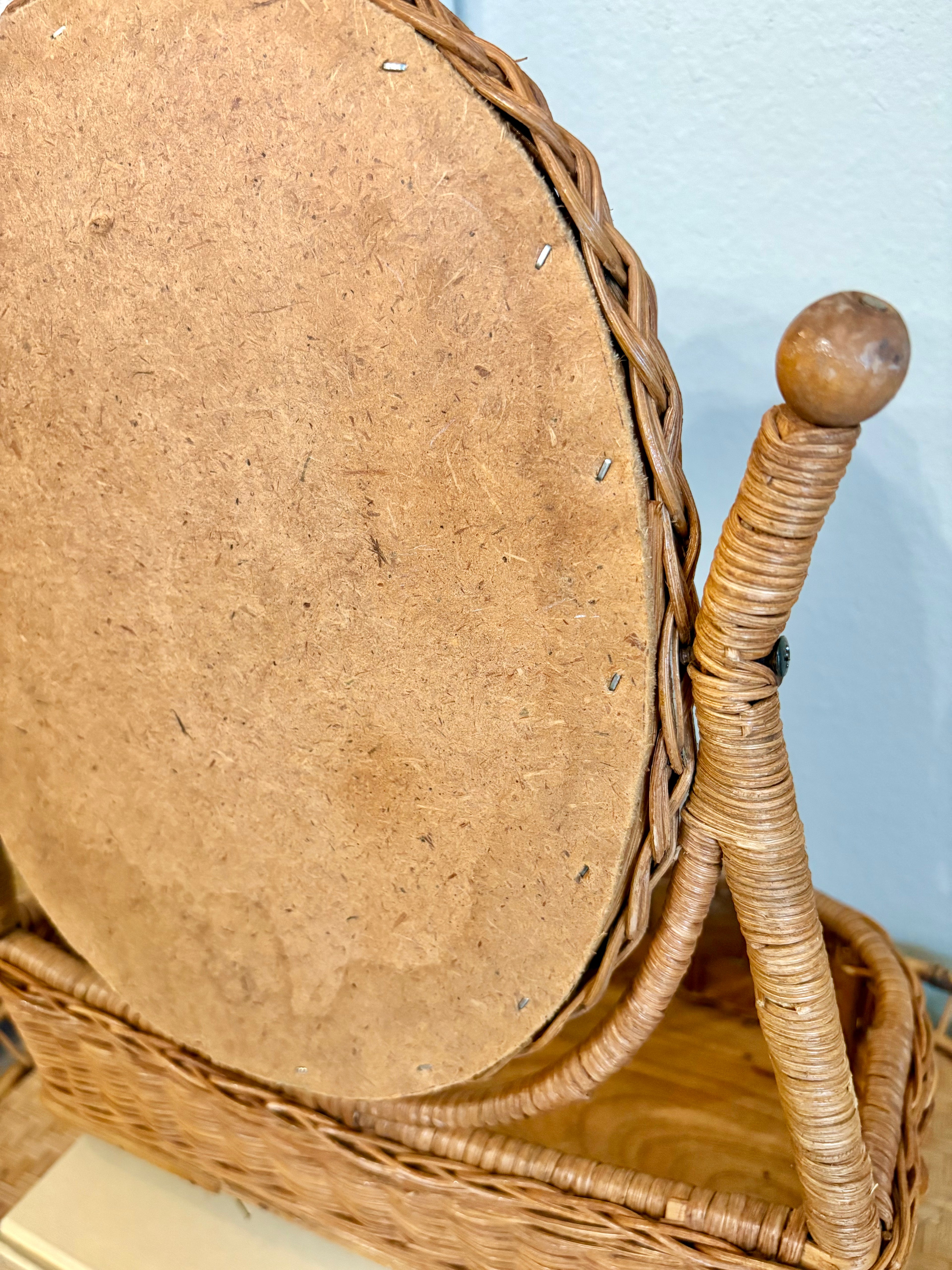 Rattan & Wood Table Top Vanity Mirror