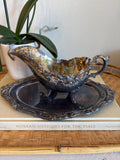 Vintage Wallace Silversmiths Grande Baroque Silver Plated Gravy Boat with Underplate